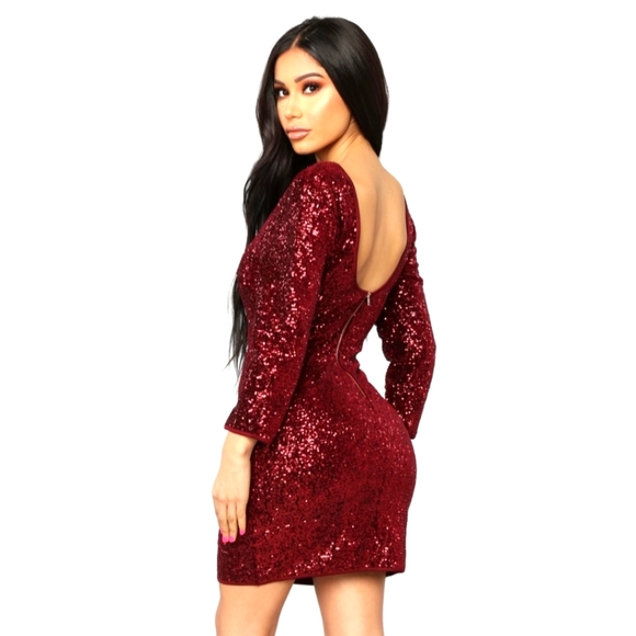 Fashion Nova Dresses & Skirts - Fashion Nova Burgundy Red Sequin Mini Dress Perfect Party Back Zip NWOT Large